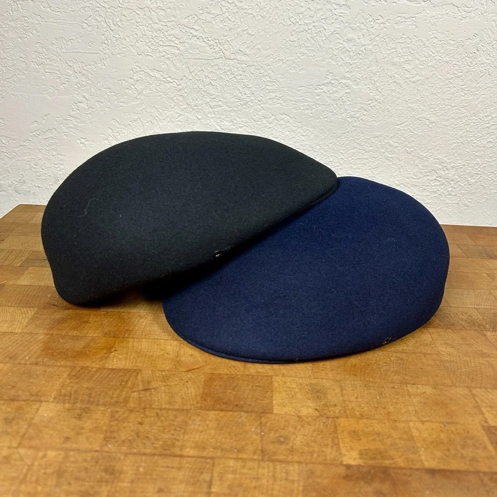 Set of 2 Vintage Pendleton Driving Newsboy Caps Hats Black/Navy 100% Virgin Wool